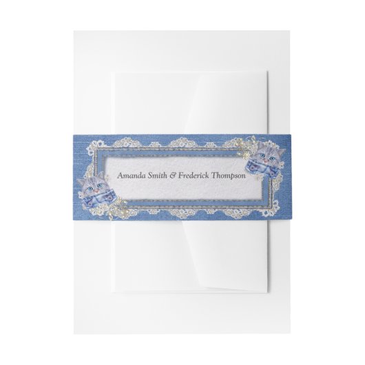 Denim Textured Lace und Kittens Einladungsbanderole (Vorderseite Beispiel)