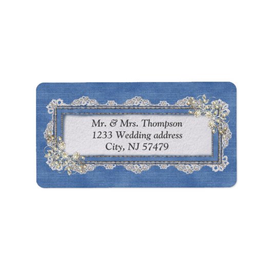 Denim Textured Lace und Pearls Adressaufkleber (Vorne)