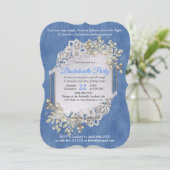 Denim Textured Lace und Pearls Einladung (Stehend Vorderseite)