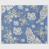 Denim Textured Lace und Pearls Geschenkpapier (Flach)