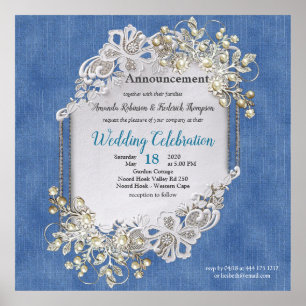 Denim Textured Lace und Pearls Poster