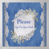 Denim Textured Lace und Pearls Poster (Vorne)