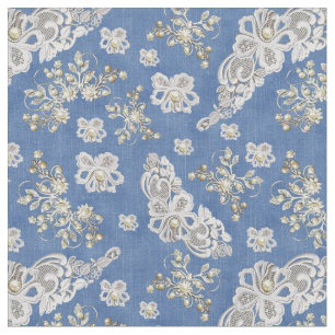 Denim Textured Lace und Pearls Stoff