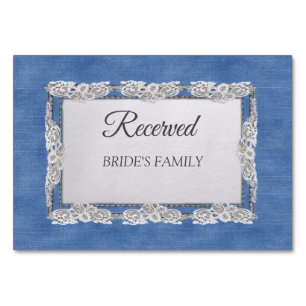 Denim Textured Lace und Pearls Tischnummer