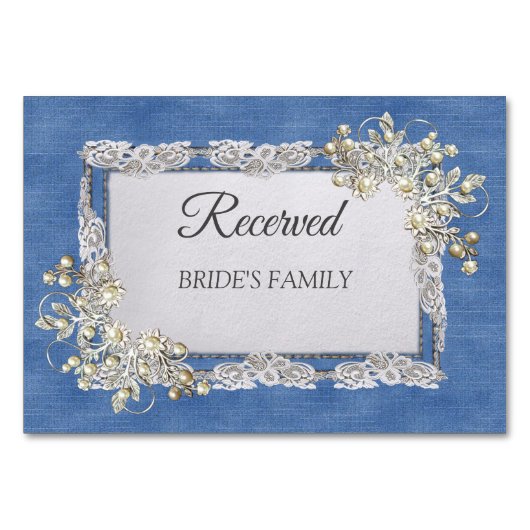 Denim Textured Lace und Pearls Tischnummer (Vorderseite)