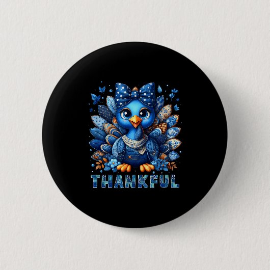 Denim Thankful Turkey Grandma Mama Mom Give Thanks Button (Vorderseite)