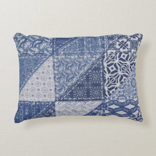 Denim Triangle Patchwork Vintage Textur. Dekokissen