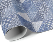 Denim Triangle Patchwork Vintage Textur. Geschenkpapier (Rolleneckpunkt)