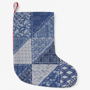 Denim Triangle Patchwork Vintage Textur. Kleiner Weihnachtsstrumpf