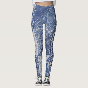 Denim Triangle Patchwork Vintage Textur. Leggings