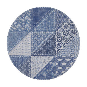 Denim Triangle Patchwork Vintage Textur. Schneidebrett