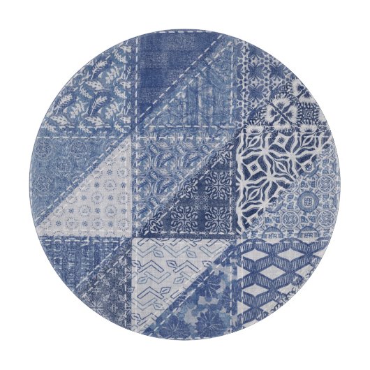 Denim Triangle Patchwork Vintage Textur. Schneidebrett (Vorderseite)