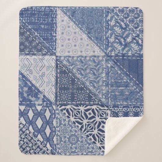 Denim Triangle Patchwork Vintage Textur. Sherpadecke (Vorderseite)