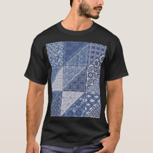 Denim Triangle Patchwork Vintage Textur. T-Shirt