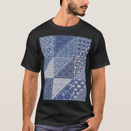 Denim Triangle Patchwork Vintage Textur. T-Shirt (Vorderseite)
