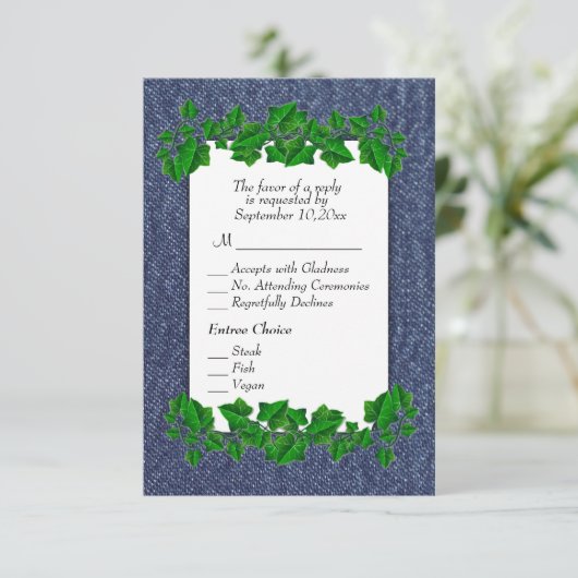 Denim UAWG w Menu RSVP Karte (Stehend Vorderseite)