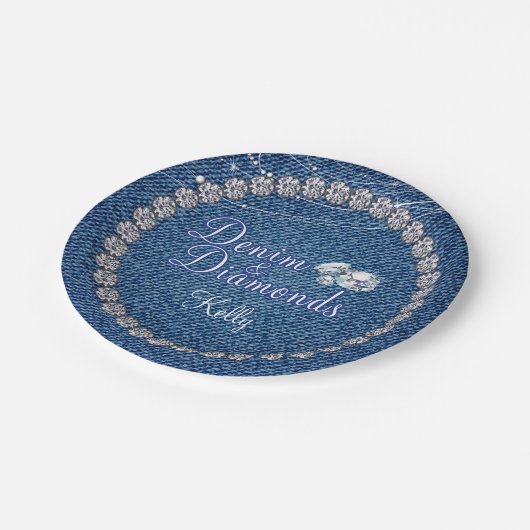 Denim-und Diamant-Party-Teller Pappteller (Schrägansicht)