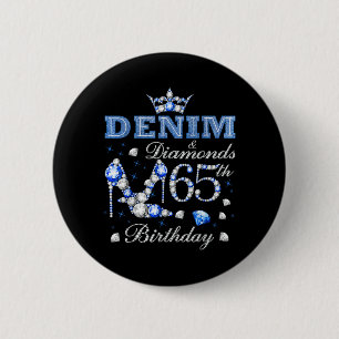 Denim und Diamanten 65. Geburtstag High Heels Kron Button