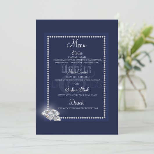 Denim und Diamanten blau Menükarte (Stehend Vorderseite)