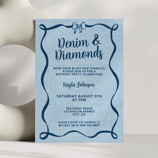 Denim und Diamanten Blaues Schleifenband Kokette W Einladung