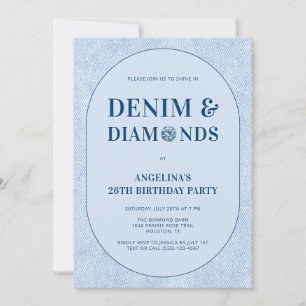 Denim und Diamanten Blue Jeans 26. Geburtstagsfeie Einladung