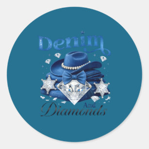 Denim und Diamanten Western Cowgirl Glam Stil für Runder Aufkleber