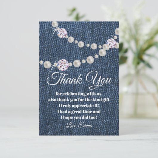 Denim und Diamantperle, danke Karte (Stehend Vorderseite)