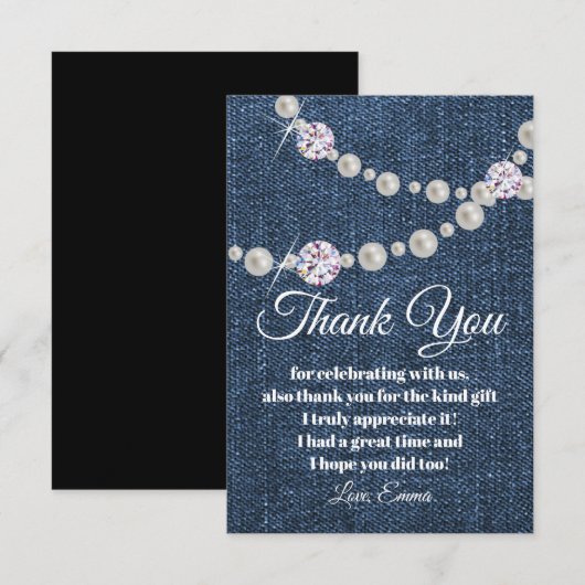 Denim und Diamantperle, danke Karte (Vorne/Hinten)