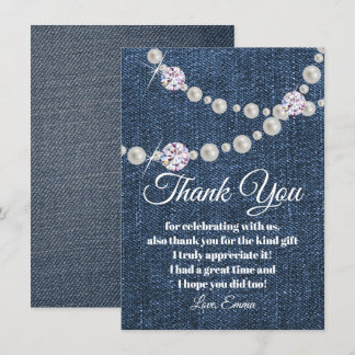 Denim und Diamantperle, danke Karte