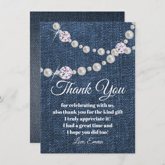 Denim und Diamantperle, danke Karte (Vorne/Hinten)