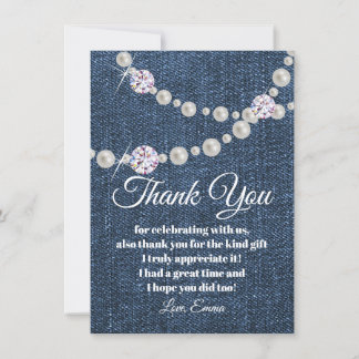 Denim und Diamantperle, danke Karte