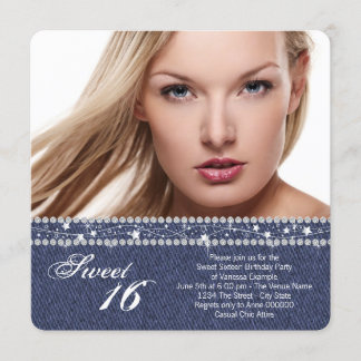 Denim und Diamond 16 . Geburtstag Party Einladung