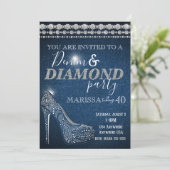 Denim und Diamond Birthday Party, elegant, Heelse Einladung (Stehend Vorderseite)
