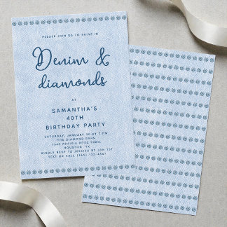 Denim und Diamonds Blue Jeans 40. Geburtstag Party Einladung