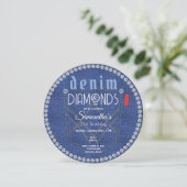 Denim und Diamonds Blue Jeans Bling Birthday Party Einladung (Stehend Vorderseite)