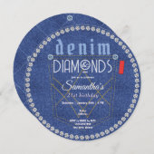Denim und Diamonds Blue Jeans Bling Birthday Party Einladung (Vorne/Hinten)