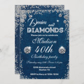 Denim und Diamonds Einladung Chic Geburtstagsparty (Vorne/Hinten)