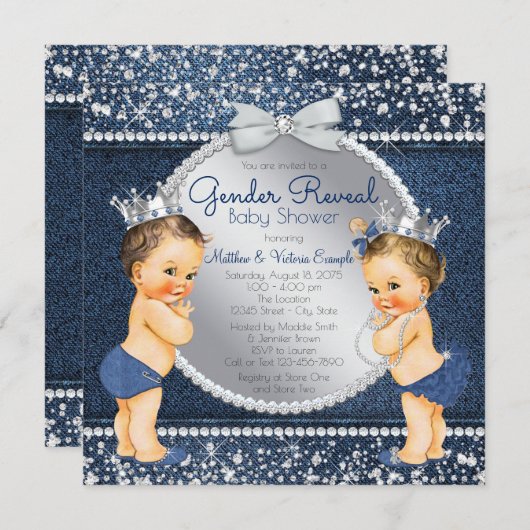 Denim und Diamonds Gender Reveal Baby Shower Einladung (Vorne/Hinten)