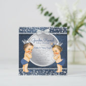 Denim und Diamonds Gender Reveal Baby Shower Einladung (Stehend Vorderseite)