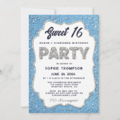 Denim und Diamonds Glitzer Rahmen Sweet 16 Party Einladung (Vorderseite)