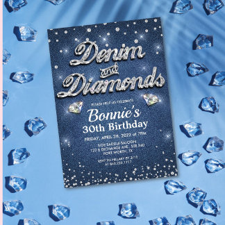 Denim und Diamonds zum Geburtstag Einladung