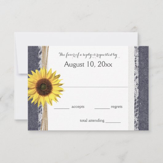 Denim und Lace Sunflower Wedding RSVP Karte (Vorderseite)