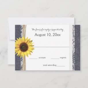 Denim und Lace Sunflower Wedding RSVP Karte