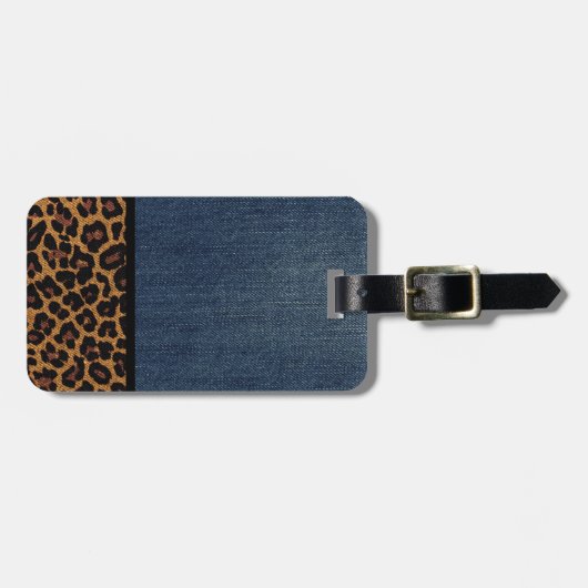 Denim und Leopard Gepäckanhänger (Vorderseite horizontal)