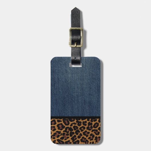 Denim und Leopard Gepäckanhänger (Vorderseite vertikal)