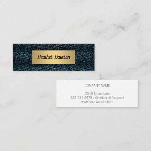 Denim und Metallic Gold Mini Visitenkarte (Vorne/Hinten)