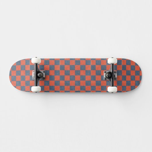 Denim und Orange Checkerboard Art Skateboard Deck (Horizontal)