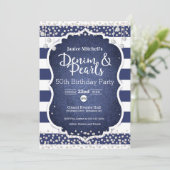 Denim und Pearls Einladung zum Geburtstag (Stehend Vorderseite)