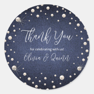 Denim und Perlen Party Favor Aufkleber