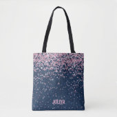 Denim und Pink Glitzer Muster Tasche (Vorderseite)
